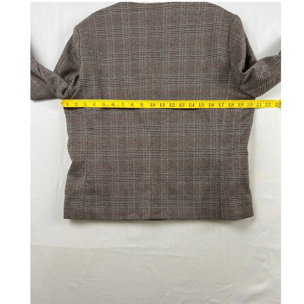 Athena Marie Plaid Blazer Women 12 Brown Gold Turn Lock Collarless Jacket NEW